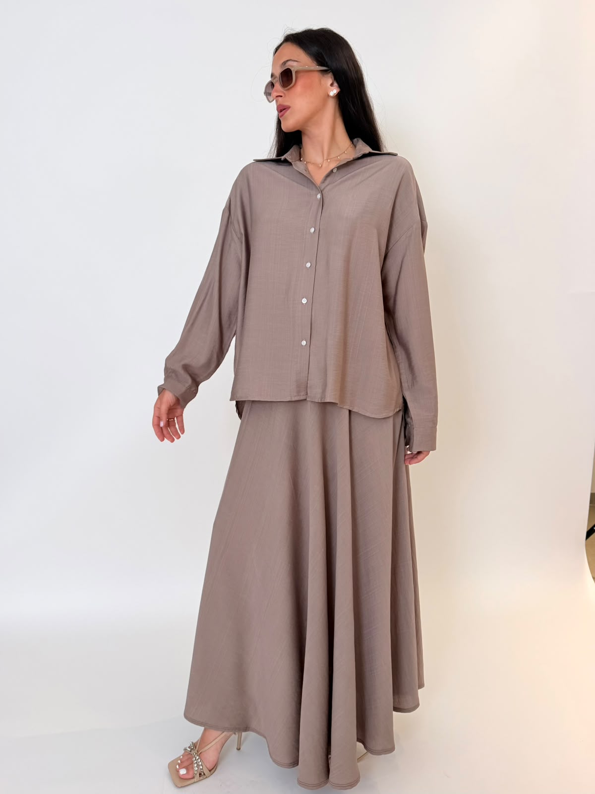 חליפת פשתן מכופתרת מוקה - Seya Style