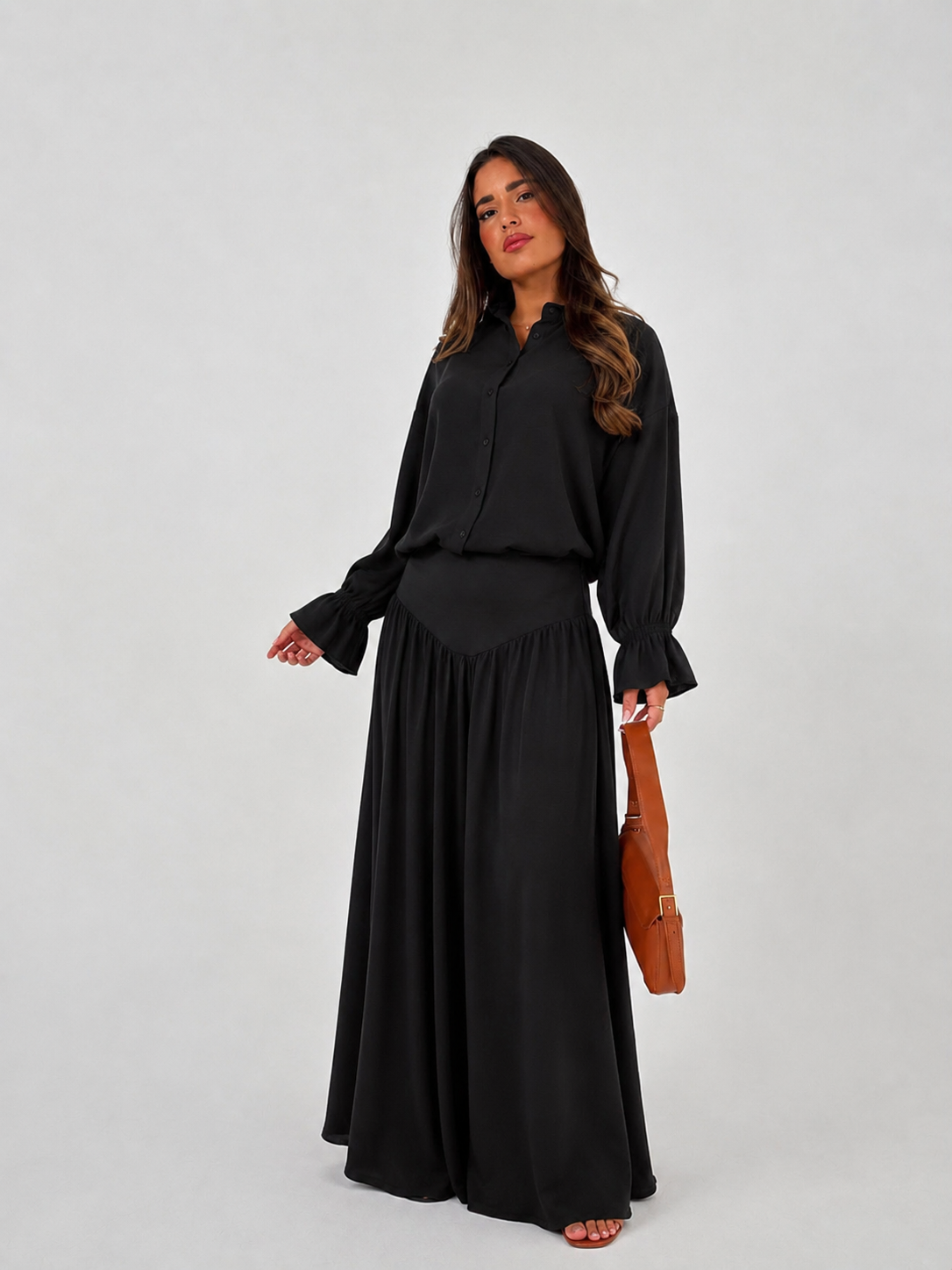 חליפת פשתן מכופתר שחור - Seya Style