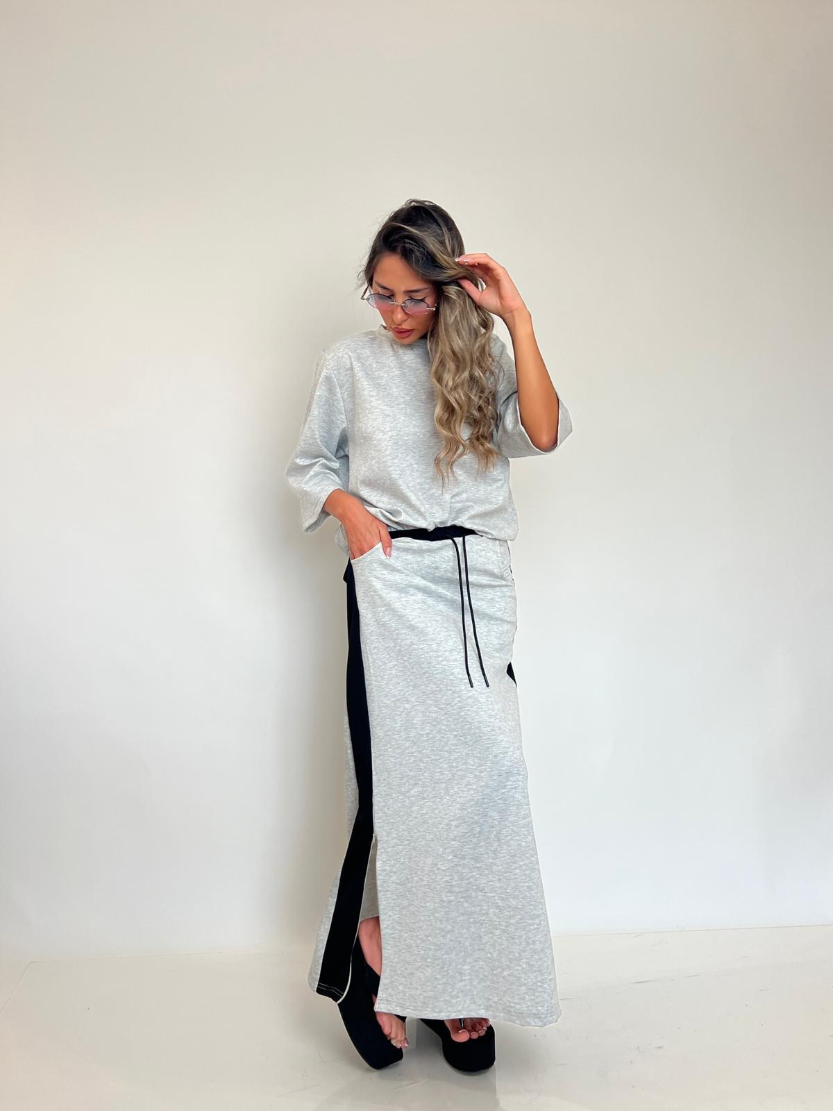 חליפת מונקו פס צד אפור פס שחור - Seya Style