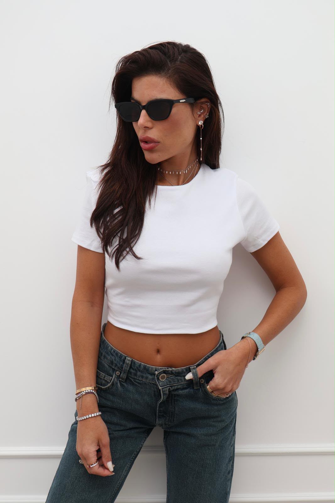 חולצה גב מסובב לבן - Seya Style